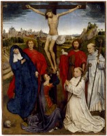 Hans Memling "Cristo crocifisso con la Madonna, i santi Giovanni evangelista e Battista, la Maddalena e due abati cistercensi"